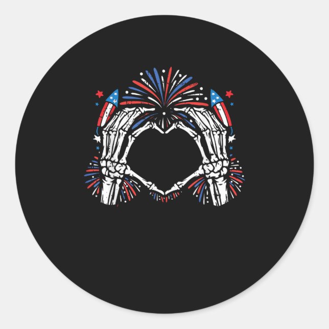 Skeleton Hand Heart USA Patriotic American Classic Round Sticker (Front)
