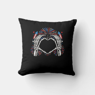 Skeleton Hand Heart USA Patriotic American Cushion