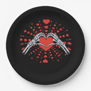 Skeleton Hand Heart Valentines Day Funny 2025 Hear Paper Plate