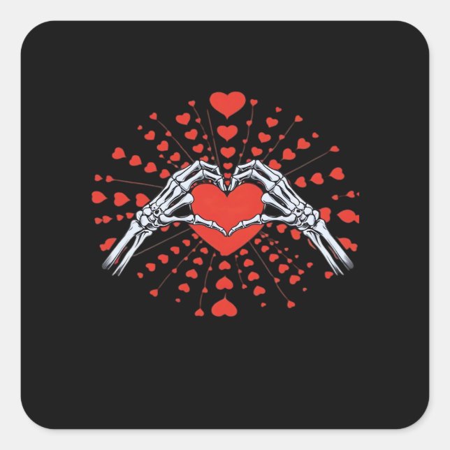 Skeleton Hand Heart Valentines Day Funny 2025 Hear Square Sticker (Front)
