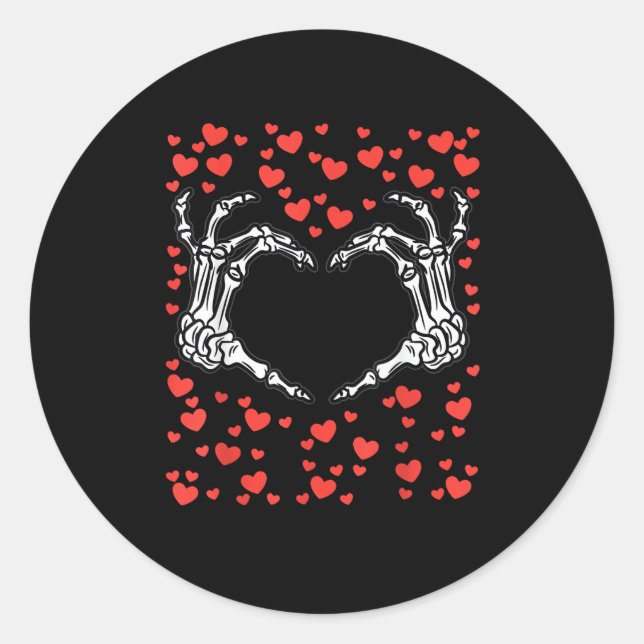 Skeleton Hand Heart Valentines Day Funny Classic Classic Round Sticker (Front)