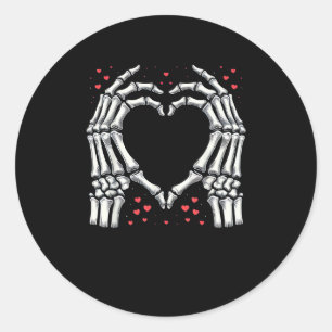 Skeleton Hand Heart Valentines Day Funny Couple Classic Round Sticker