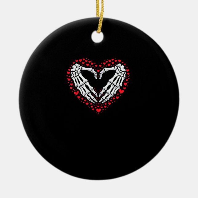 Skeleton Hand Heart Valentines Day Funny Couple Cu Ceramic Tree Decoration (Front)