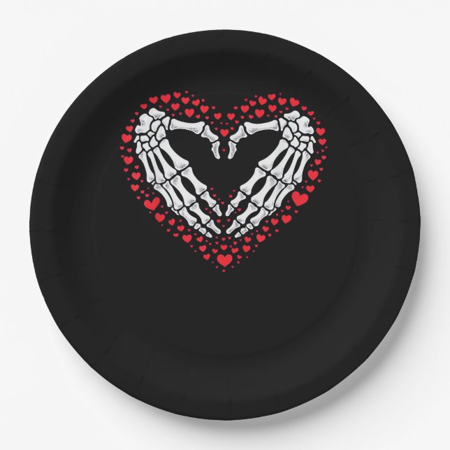 Skeleton Hand Heart Valentines Day Funny Couple Cu Paper Plate (Front)