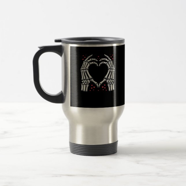 Skeleton Hand Heart Valentines Day Funny Couple Travel Mug (Left)