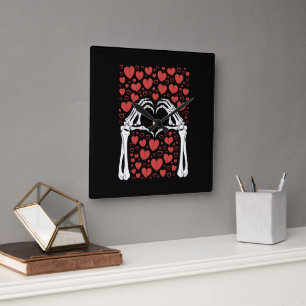 Skeleton Hand Heart Valentines Day Funny Love Square Wall Clock