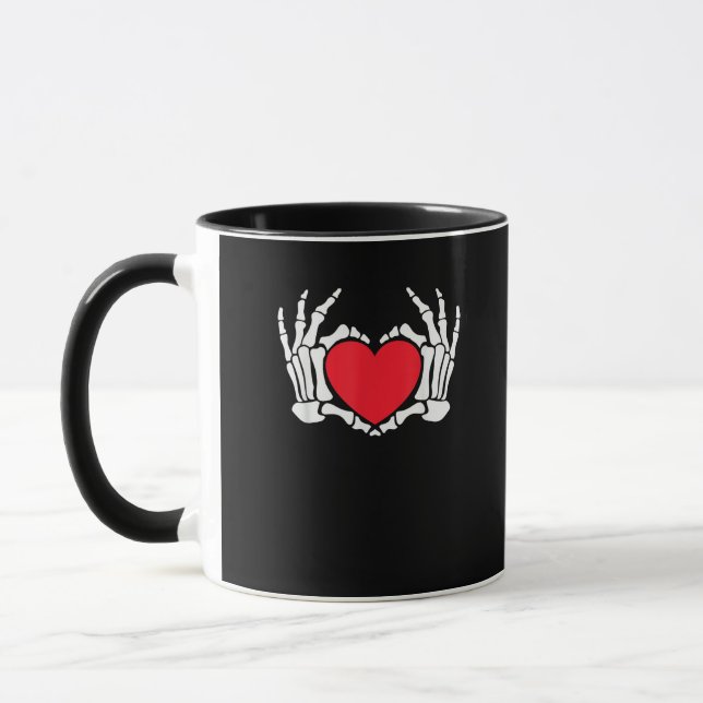 Skeleton Hand Heart Valentines Day Funny Meme Mug (Left)