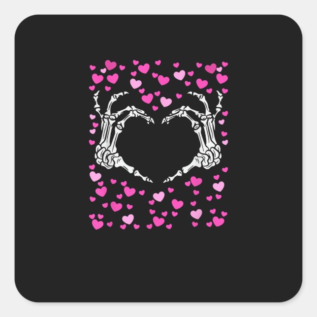 Skeleton Hand Heart Valentines Day Funny Viral Square Sticker (Front)