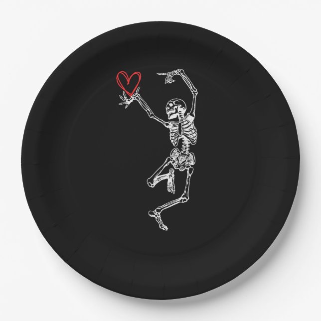 Skeleton Hand Heart Valentines Day Paper Plate (Front)