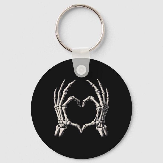 Skeleton Hand Heart Xray Retro Funny Halloween Cos Key Ring (Front)