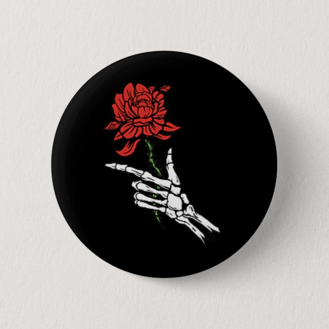Skeleton Hand Holding A Red Rose  6 Cm Round Badge (Front)