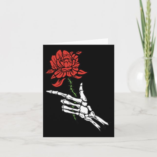 Skeleton Hand Holding A Red Rose  Card (Front)