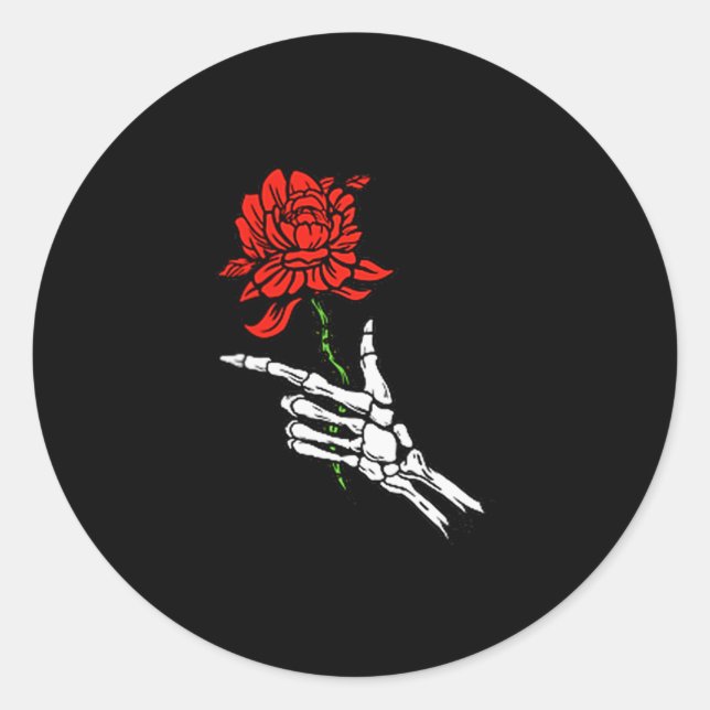 Skeleton Hand Holding A Red Rose  Classic Round Sticker (Front)