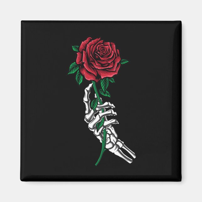 Skeleton Hand Holding A Red Rose Halloween Costume Magnet (Front)