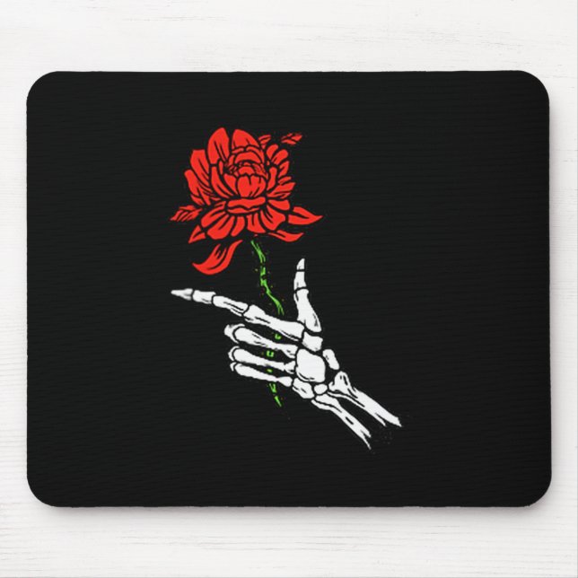 Skeleton Hand Holding A Red Rose  Mouse Pad (Front)