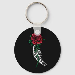 Skeleton Hand Holding A Red Rose Pocket Halloween Key Ring