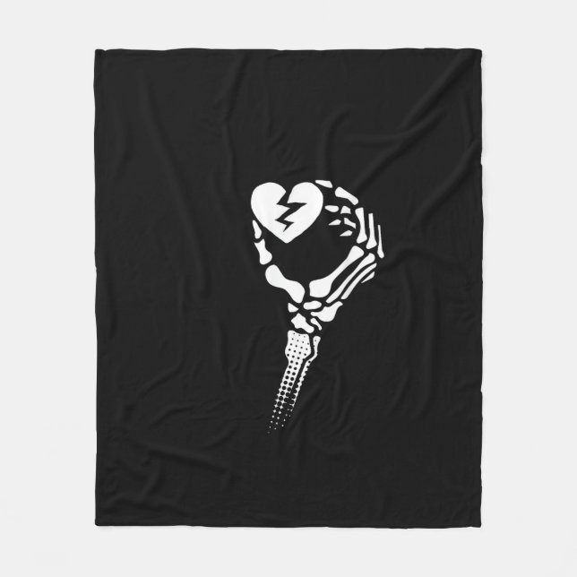 Skeleton Hand Holding Heart Fleece Blanket (Front)