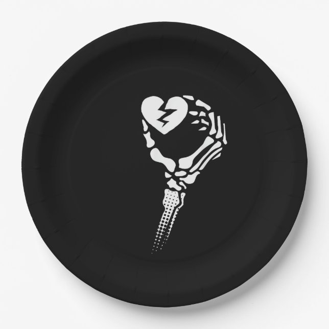 Skeleton Hand Holding Heart Paper Plate (Front)
