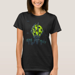 Skeleton Hand Holding Pickleball Orange Halloween  T-Shirt