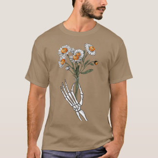 Skeleton Hand Holding Pumpkin Flower Funny Hallowe T-Shirt