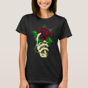 Skeleton Hand Holding Red Rose  Tattoo T-Shirt