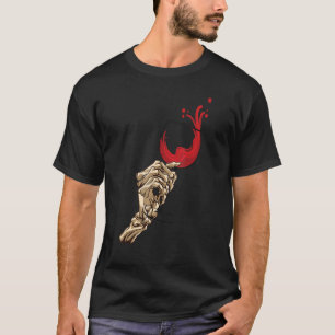 Skeleton Hand Holding Red Wine Glass Hallowine Hal T-Shirt