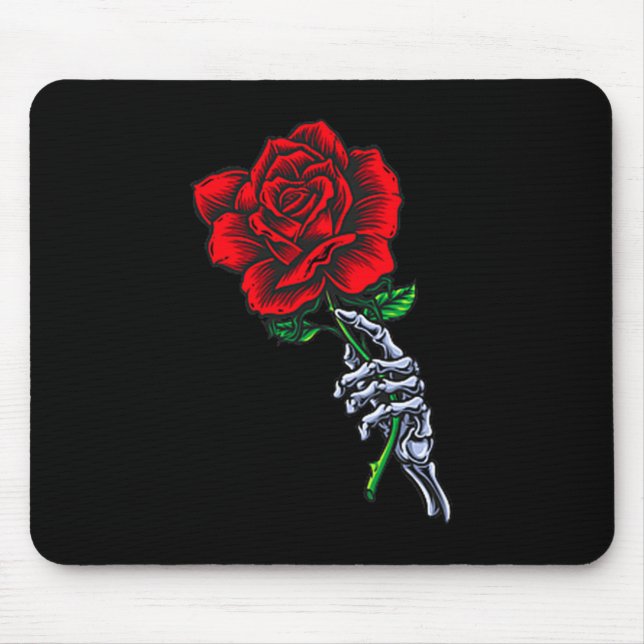 Skeleton Hand Holding Rose _ Aesthetic Red Flower  Mouse Pad (Front)