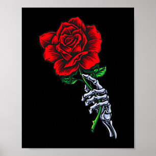 Skeleton Hand Holding Rose _ Aesthetic Red Flower Poster