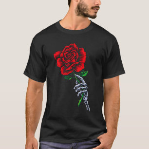 Skeleton Hand Holding Rose _ Aesthetic Red Flower T-Shirt