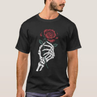 Skeleton Hand Holding Rose Gothic T-Shirt for Dark