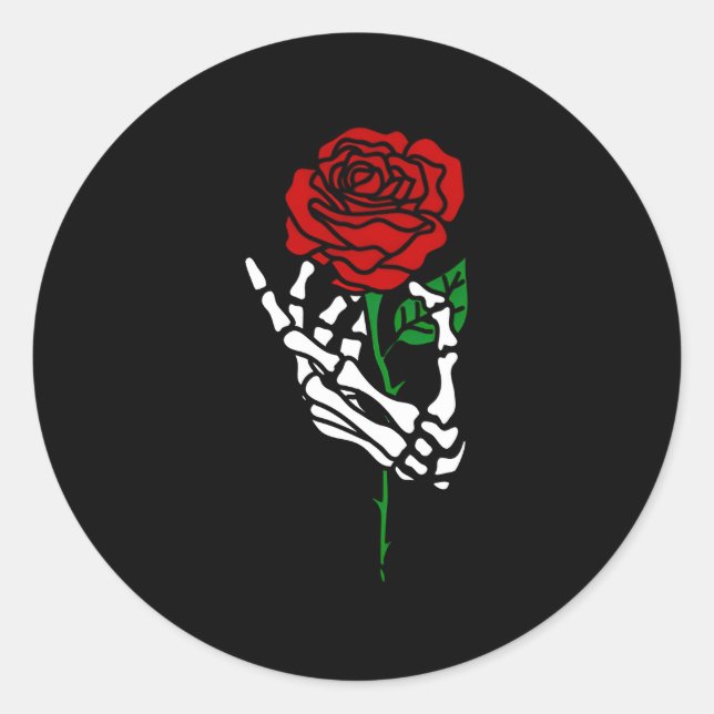 Skeleton Hand Holding Rose Tattoo Classic Round Sticker (Front)