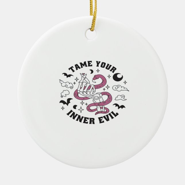 Skeleton Hand Making Heart Minimal Design Ceramic Tree Decoration (Front)