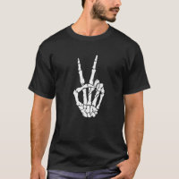 Skeleton Hand Making Peace Sign Gesture, Happy Hal