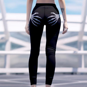 Skeleton Hand on Booty Funny Halloween Black Leggings