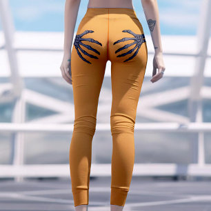 Skeleton Hand on Booty Funny Halloween Orange Leggings