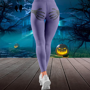 Skeleton Hand on Booty Funny Halloween Purple Leggings