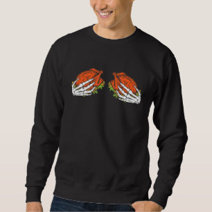 Skeleton Hand On Breast Turkey Bra Thanksgiving Da Sweatshirt