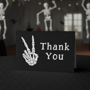 Skeleton Hand Peace Sign Black Thank You Card