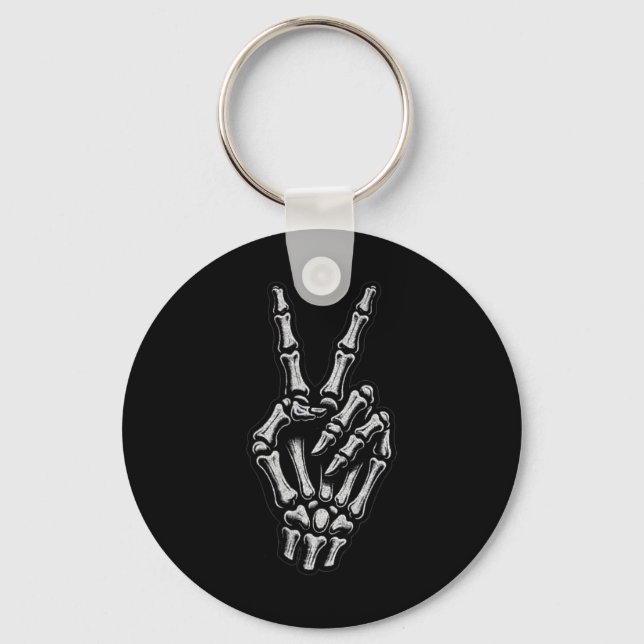Skeleton Hand Peace Sign Bone 1  Key Ring (Front)