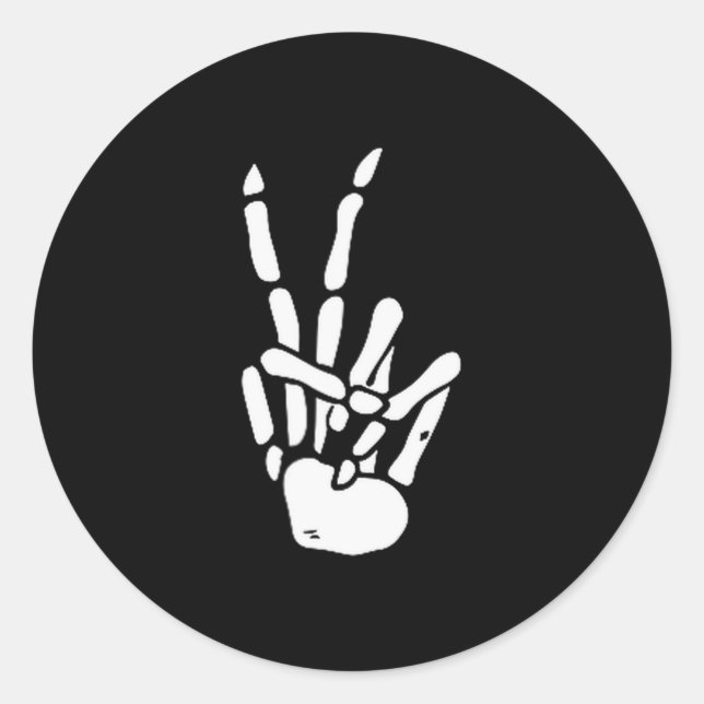 Skeleton Hand Peace Sign Bone  Classic Round Sticker (Front)
