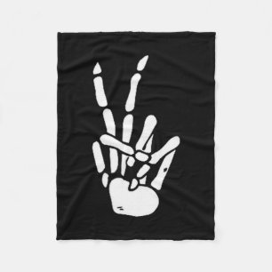 Skeleton Hand Peace Sign Bone Fleece Blanket