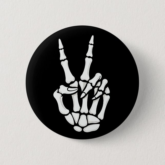Skeleton Hand Peace Sign Cool Halloween 6 Cm Round Badge (Front)