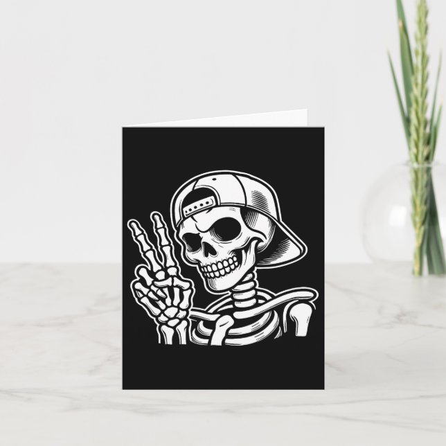 Skeleton Hand Peace Sign Retro Halloween Skeleton  Card (Front)