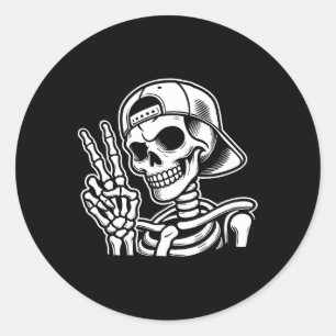 Skeleton Hand Peace Sign Retro Halloween Skeleton  Classic Round Sticker
