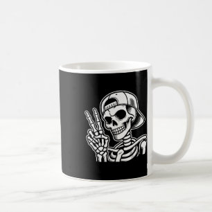 Skeleton Hand Peace Sign Retro Halloween Skeleton Coffee Mug