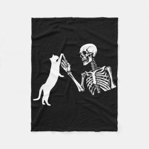 Skeleton Hand Playing Cat Fun Halloween Costume Sk Fleece Blanket