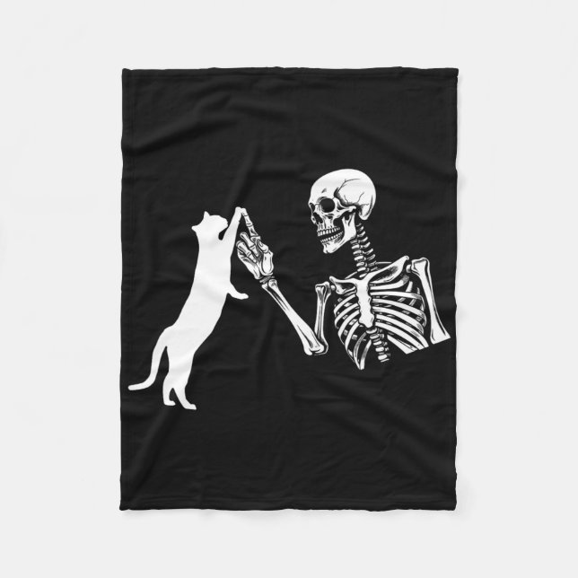 Skeleton Hand Playing Cat Fun Halloween Costume Sk Fleece Blanket (Front)