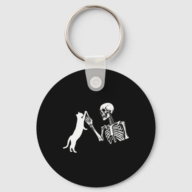 Skeleton Hand Playing Cat Fun Halloween Costume Sk Key Ring (Front)