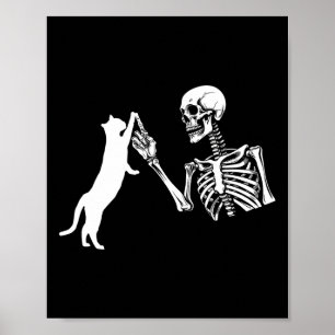 Skeleton Hand Playing Cat Fun Halloween Costume Sk Poster