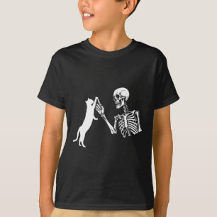 Skeleton Hand Playing Cat Fun Halloween Costume Sk T-Shirt